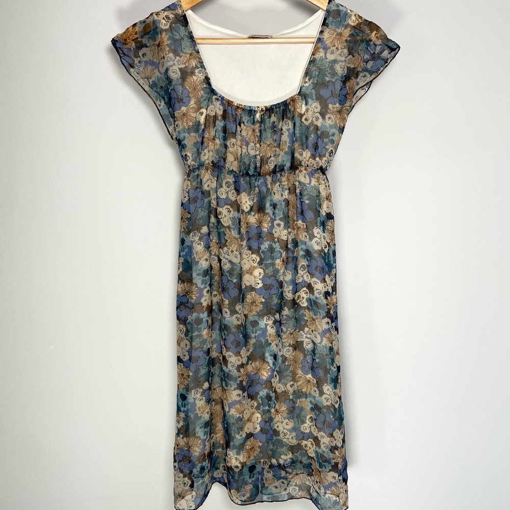 Vintage Babydoll Dress Y2K Floral Blue Dark Cottagecore Moody Milkmaid Fairy 90s